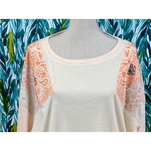 NWT Free People Cream Orange Feelin It Tee Alabaster Combo Top  Floral Eyelet S - Picture 4 of 10